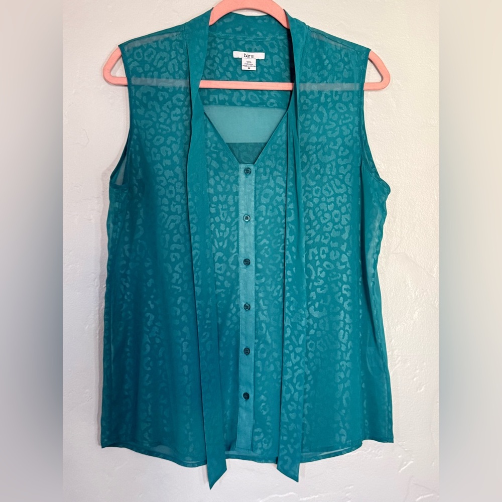 Bar III Teal Sleeveless Blouse with Tie (A6)